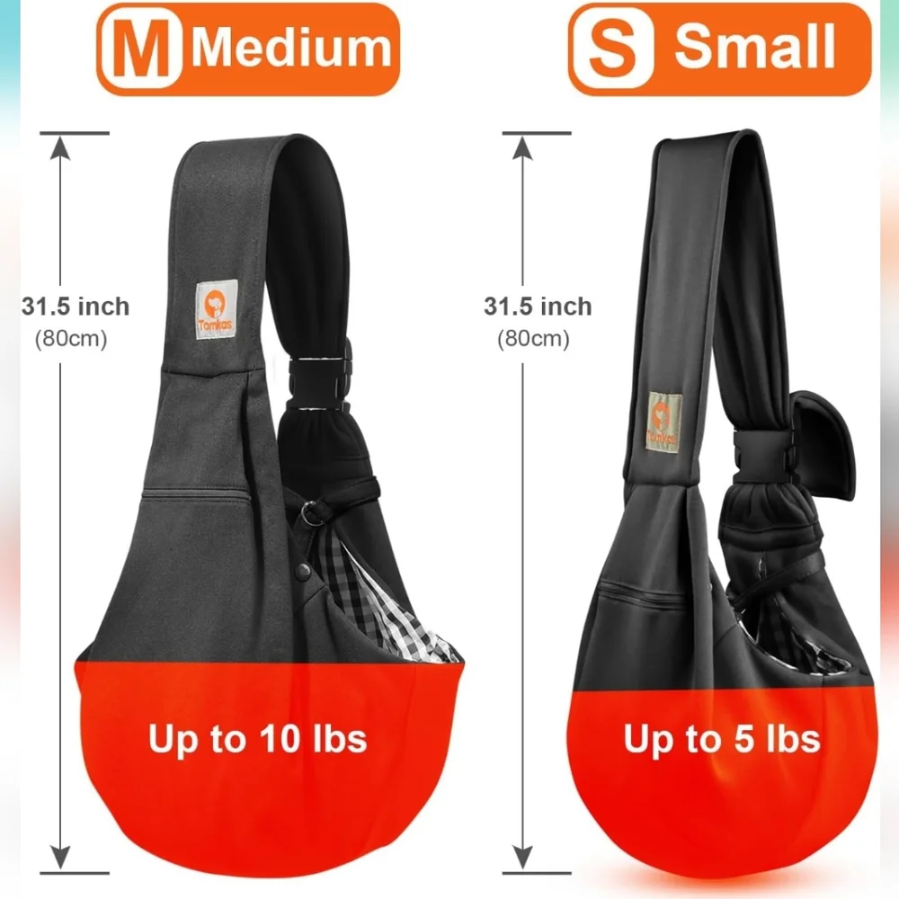 Tomkas Small Dog Sling Carrier Adjustable Strap & Zip Pocket - for 3-10 lbs NWT